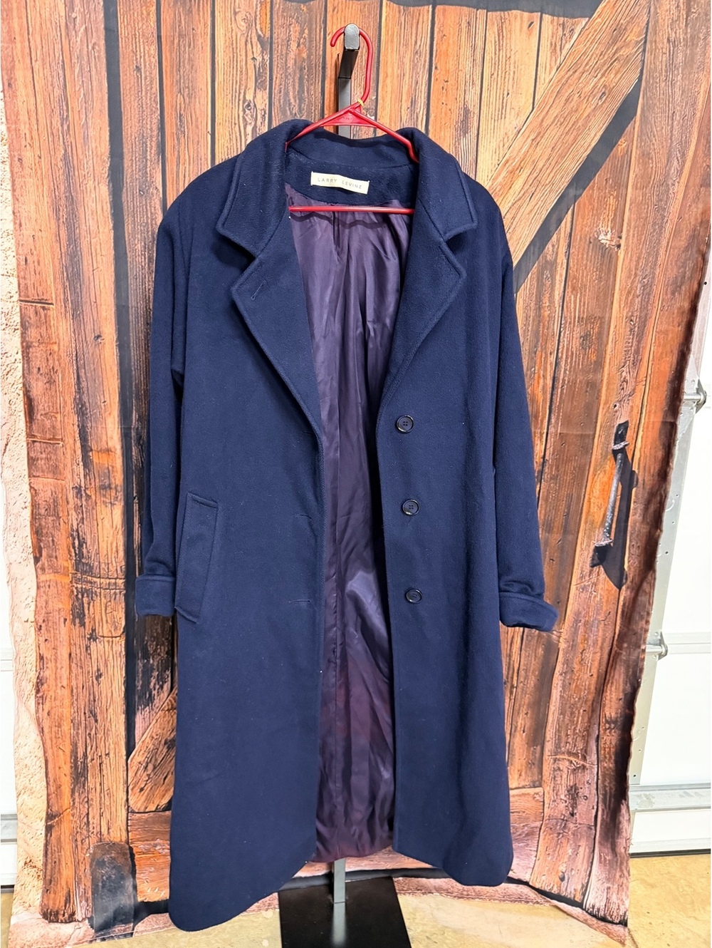 Larry Levine Women's Navy Blue 100% Pure Wool Long Coat